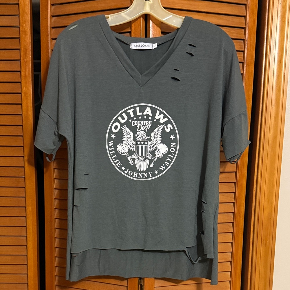 MISSLOOK Charcoal Distressed Outlaws Tee